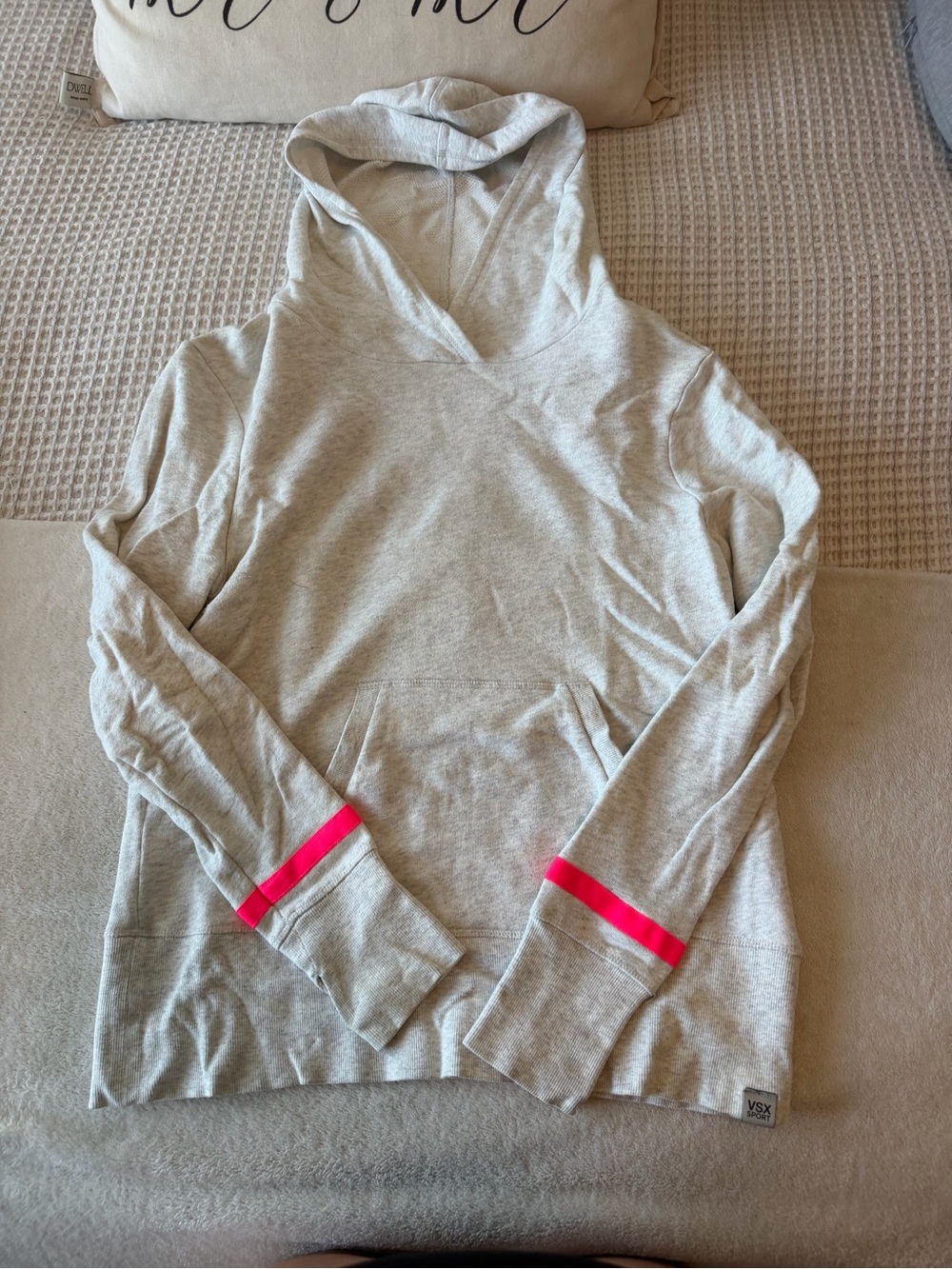 VSX Heather Gray Hoodie with Neon Pink Sleeve Stripes